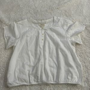 Pact Womens Cotton Short Sleeve Cottage Core Soft Sustainable Sz M White Top